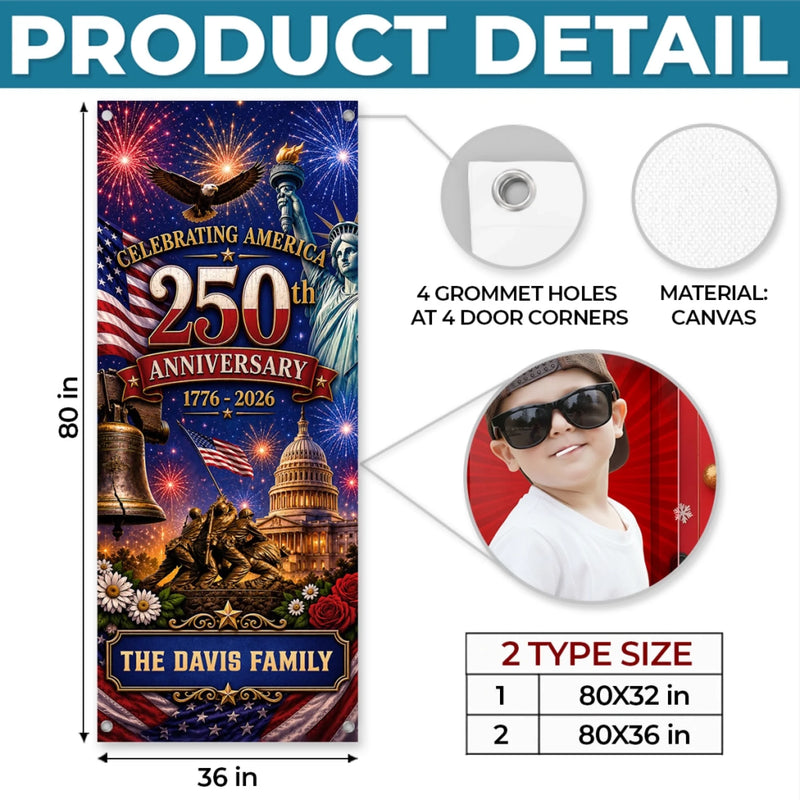 Personalized America 250th Anniversary Door Cover - Gifts For Family Members - Welcome To The USA Era