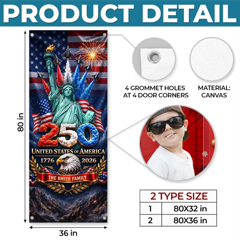 Personalized America 250th Anniversary Door Cover - Gifts For Family Members - Land Of Liberty Family