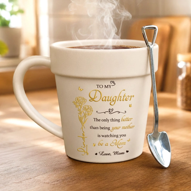 Personalized Plant Pot Ceramic Mug – Garden Gifts For Gardeners, Daughter – Your Growth Is My Joy