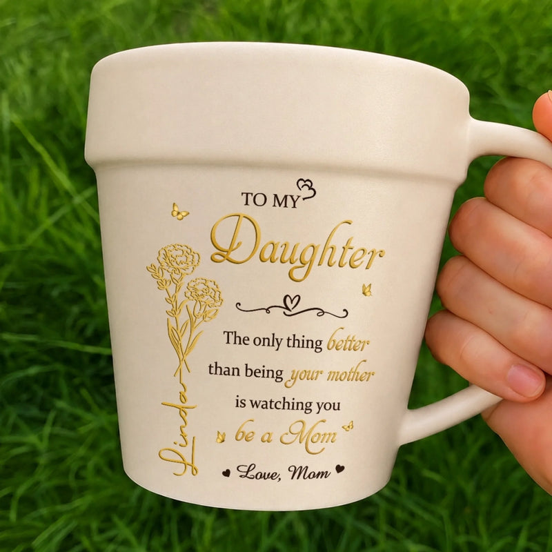 Personalized Plant Pot Ceramic Mug – Garden Gifts For Gardeners, Daughter – Your Growth Is My Joy