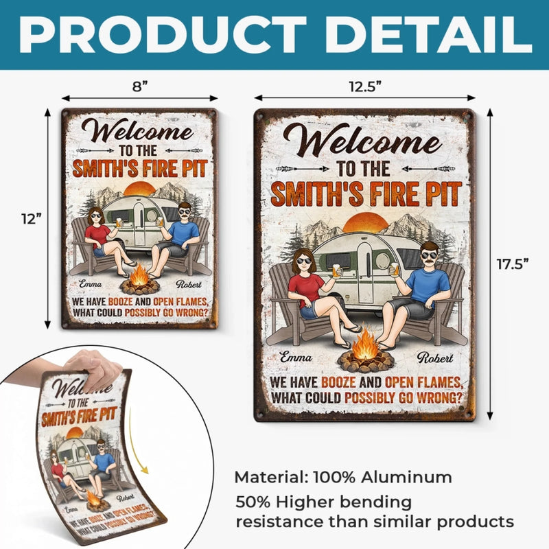 Personalized Metal Sign – Camping Gifts For Campers, Couple – Welcome To Our Fire Pit