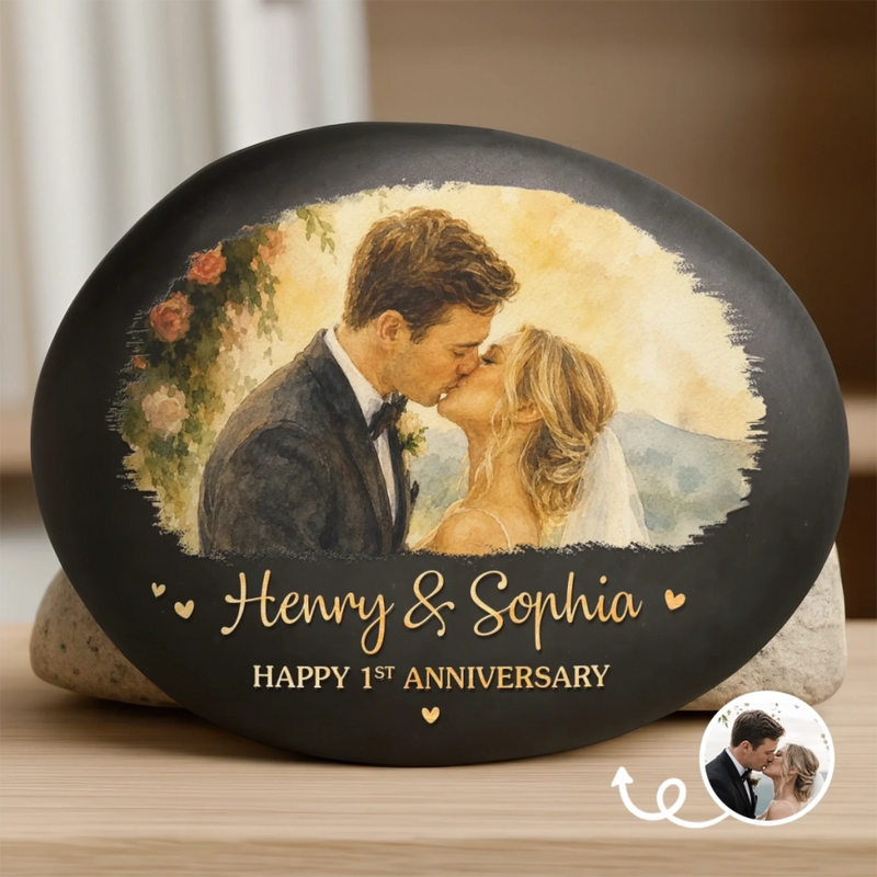 Personalized Photo Printed Rock - Gifts For Couple - Wedding Kiss, Anniversary Bliss