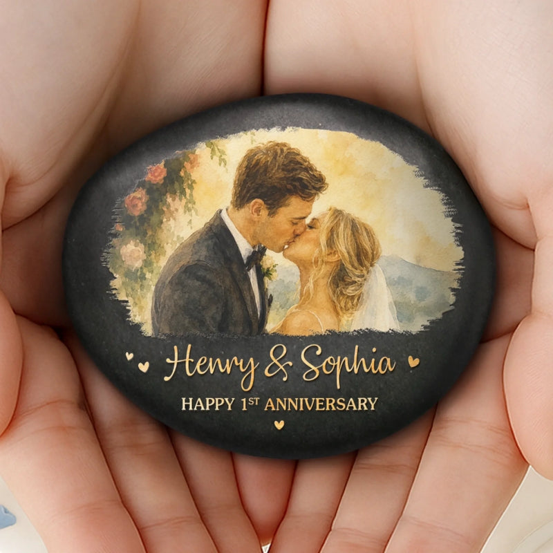 Personalized Photo Printed Rock - Gifts For Couple - Wedding Kiss, Anniversary Bliss