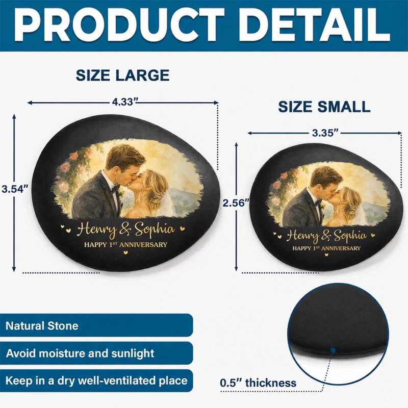 Personalized Photo Printed Rock - Gifts For Couple - Wedding Kiss, Anniversary Bliss