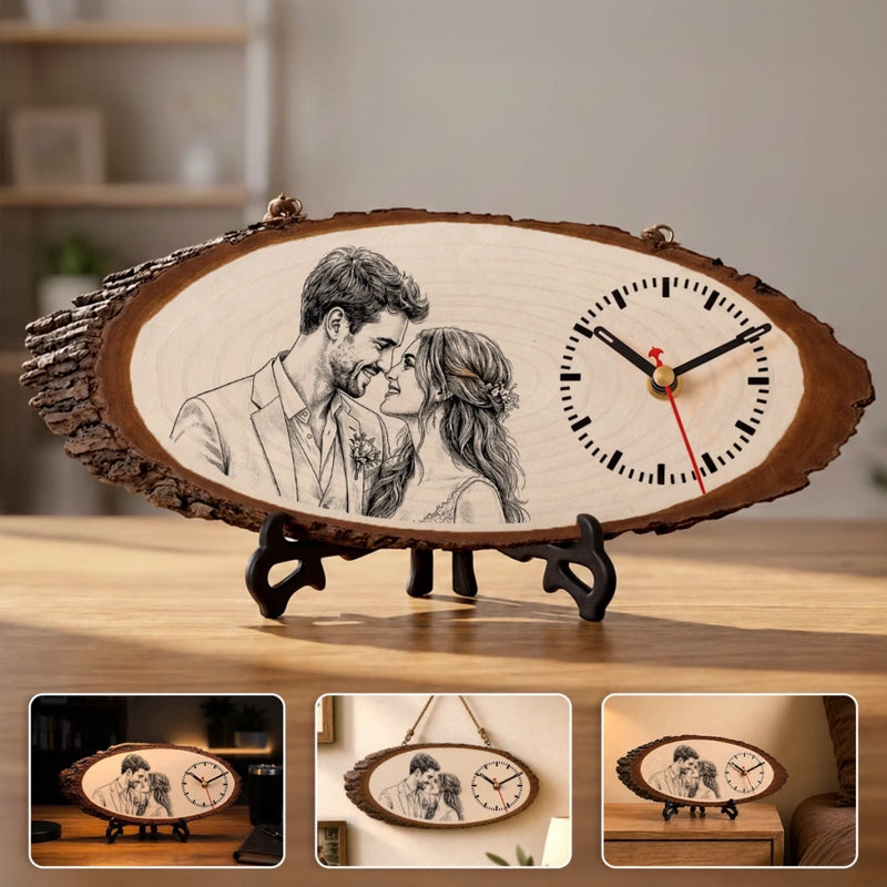 Personalized Photo Rustic Wooden Clock - Gifts For Couple - Their Favorite Moment, Always On Time