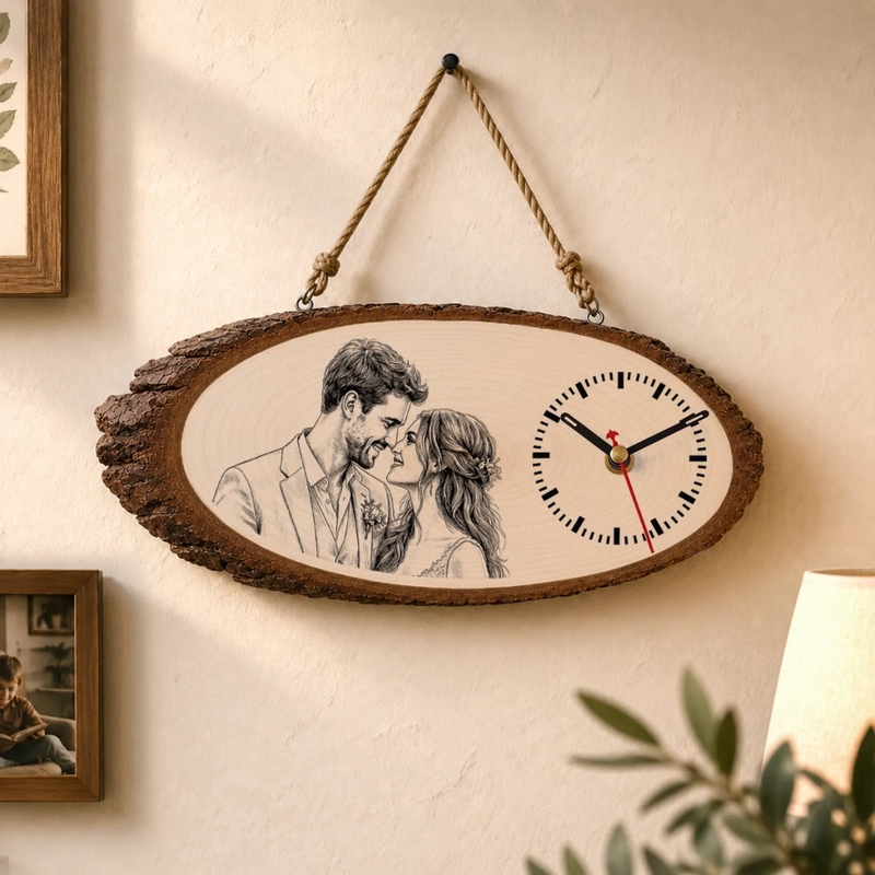 Personalized Photo Rustic Wooden Clock - Gifts For Couple - Their Favorite Moment, Always On Time
