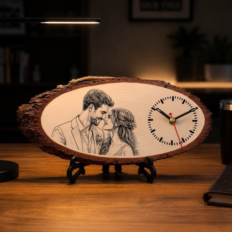 Personalized Photo Rustic Wooden Clock - Gifts For Couple - Their Favorite Moment, Always On Time