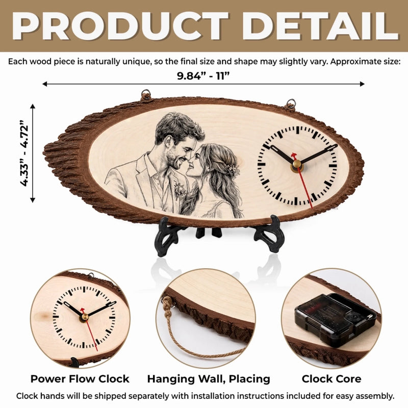Personalized Photo Rustic Wooden Clock - Gifts For Couple - Their Favorite Moment, Always On Time