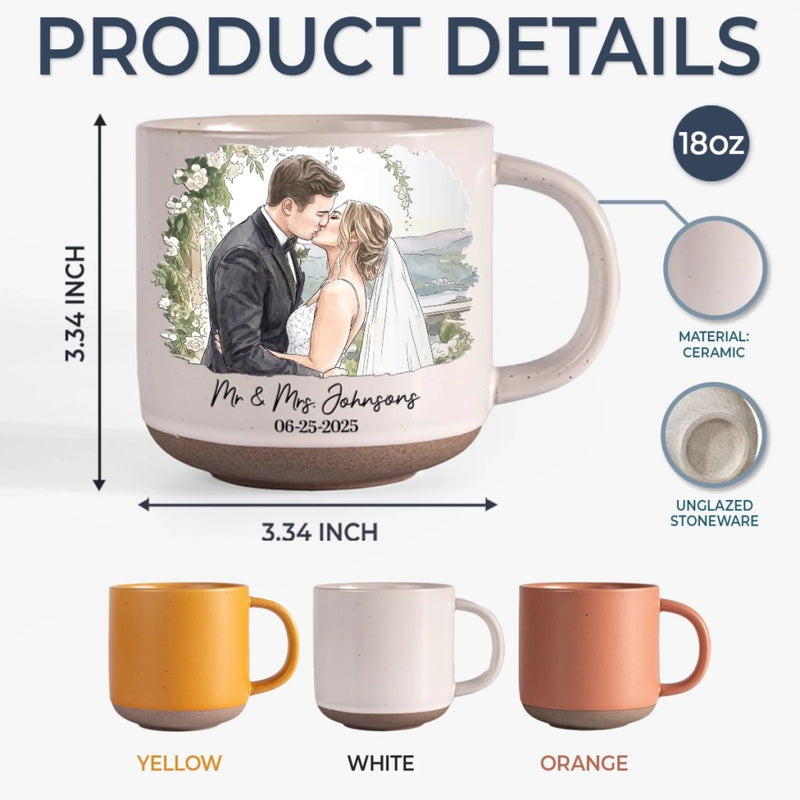 Personalized Photo Printed Pottery Mug - Gifts For Couple - First Kiss, Forever Sips