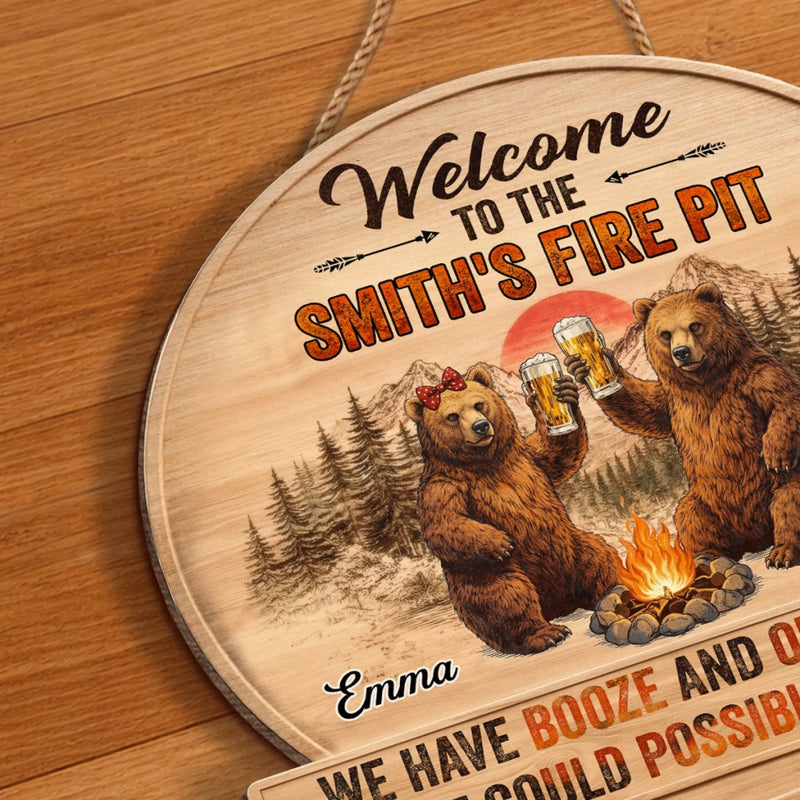 Personalized Shaped Wood Sign - Gifts For Campers, Couple - Booze And Open Flames