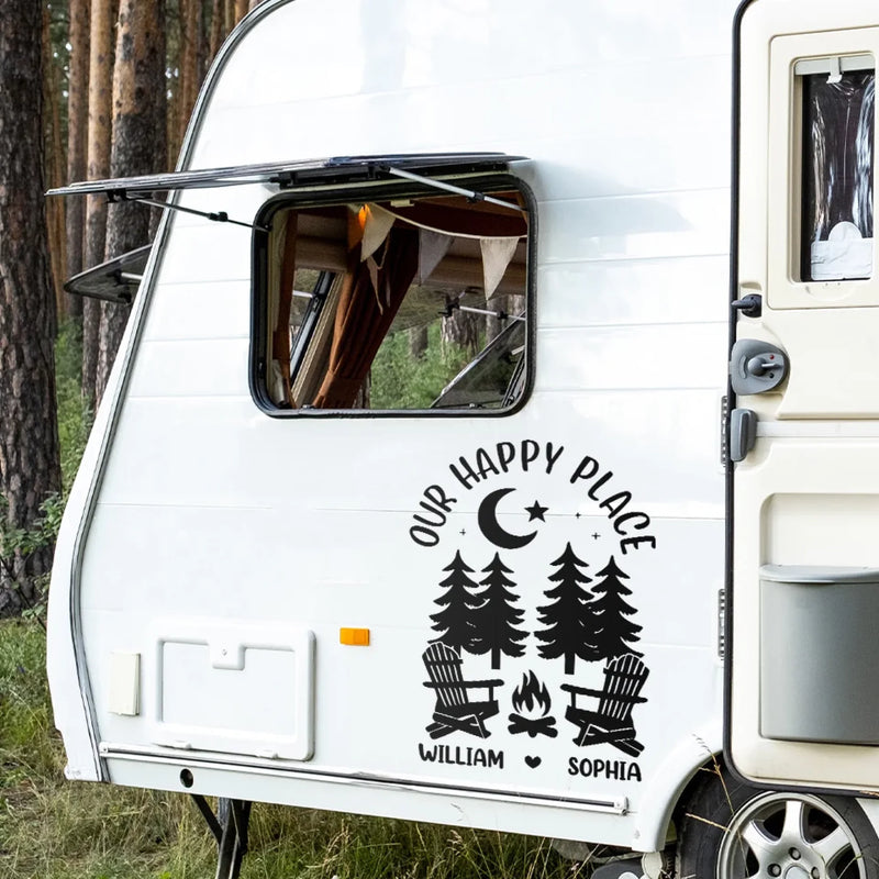 Personalized RV Decal - Gift For Campers - Our Happy Place