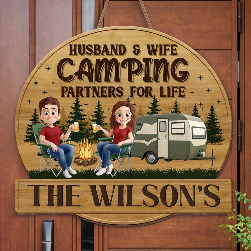 Personalized Shaped Wood Sign - Gifts For Couple - Camping Partners For Life