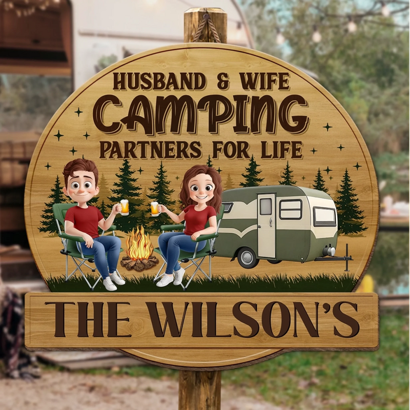 Personalized Shaped Wood Sign - Gifts For Couple - Camping Partners For Life