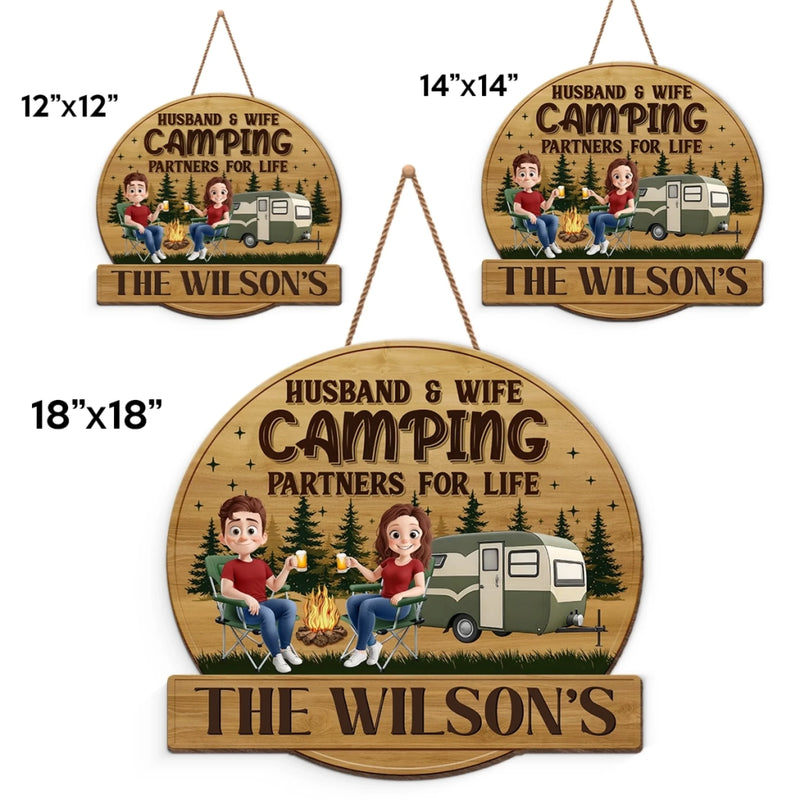 Personalized Shaped Wood Sign - Gifts For Couple - Camping Partners For Life