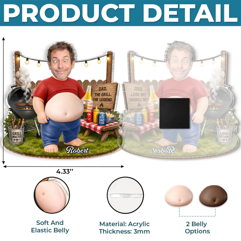 Personalized Photo Dad Bod Belly Squishy Acrylic Fridge Magnet – Gifts For Dad, Grandpa – I Make Dad Jokes Professionally