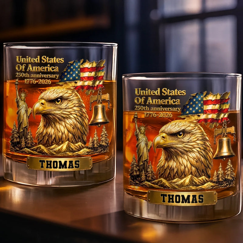 Personalized America 250th Anniversary 11oz Whiskey Glass – Gifts For Men, Women – Raised In Pride