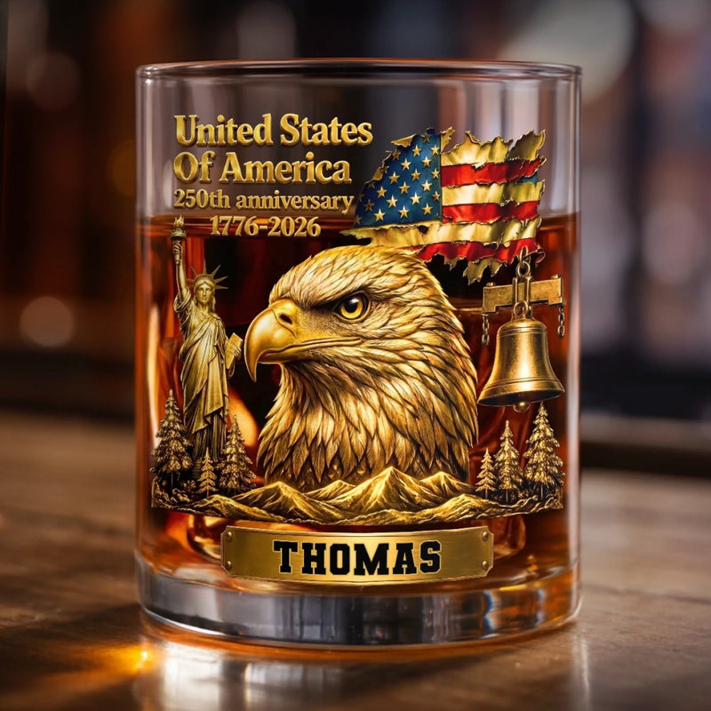 Personalized America 250th Anniversary 11oz Whiskey Glass – Gifts For Men, Women – Raised In Pride