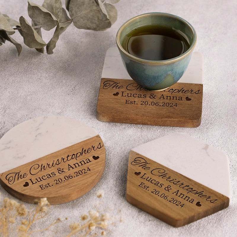 Personalized Marble Wood Coaster - Custom Anniversary Gift For Husband Wife - Everlasting Love