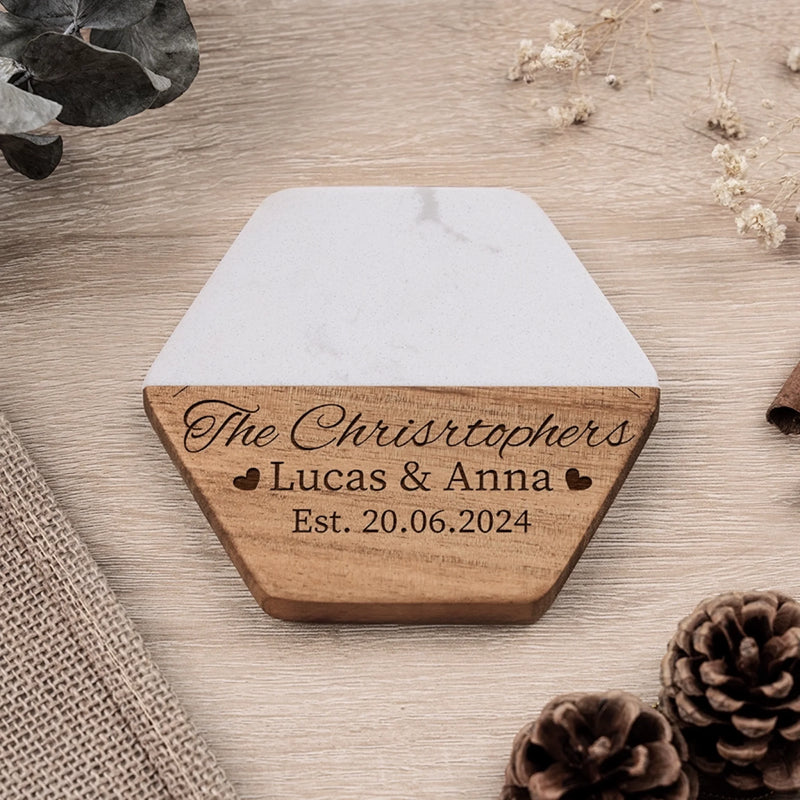 Personalized Marble Wood Coaster - Custom Anniversary Gift For Husband Wife - Everlasting Love