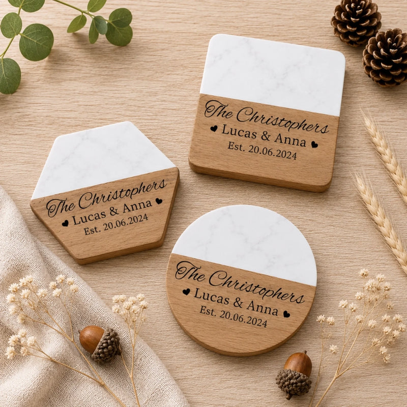 Personalized Marble Wood Coaster - Custom Anniversary Gift For Husband Wife - Everlasting Love