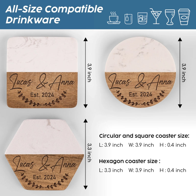 Personalized Marble Wood Coaster - Custom Anniversary Gift For Husband Wife - A Lifetime Together