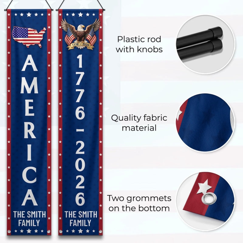 Personalized America 250th Anniversary Porch Banner Set - Gifts For Family - Freedom Never Fades