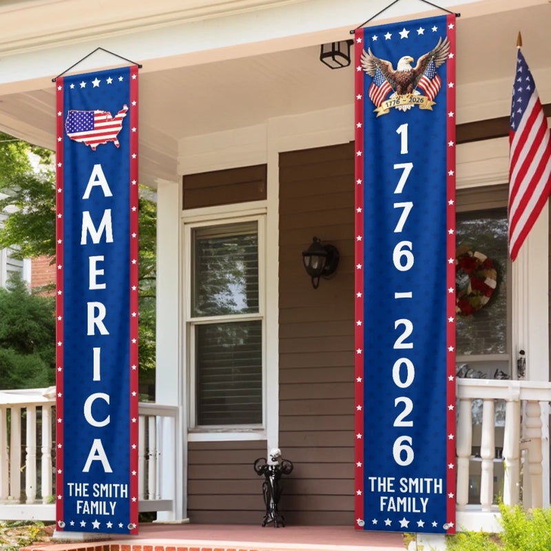 Personalized America 250th Anniversary Porch Banner Set - Gifts For Family - Freedom Never Fades