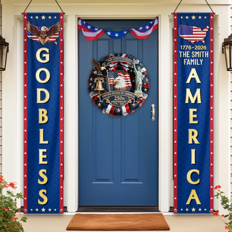 Personalized America 250th Anniversary Porch Banner Set - Gifts For Family - Stars Stripes And Freedom