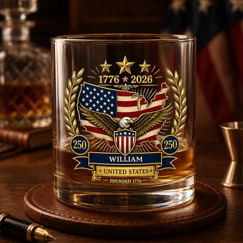 Personalized America 250th Anniversary Whiskey Glass - Gifts For Men, Women - Born From Courage, Built For Freedom