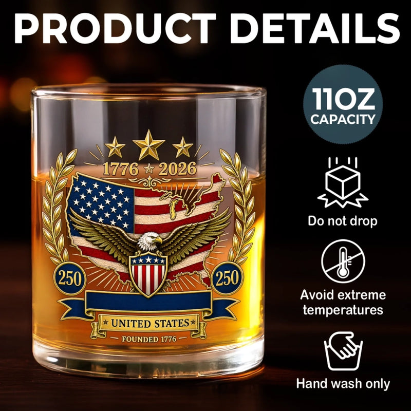 Personalized America 250th Anniversary Whiskey Glass - Gifts For Men, Women - Born From Courage, Built For Freedom