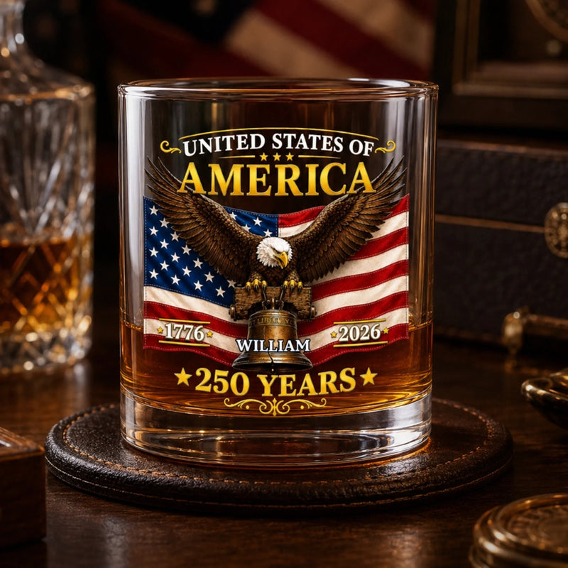 Personalized America 250th Anniversary Whiskey Glass - Gifts For Men, Women - Inspiring The Future