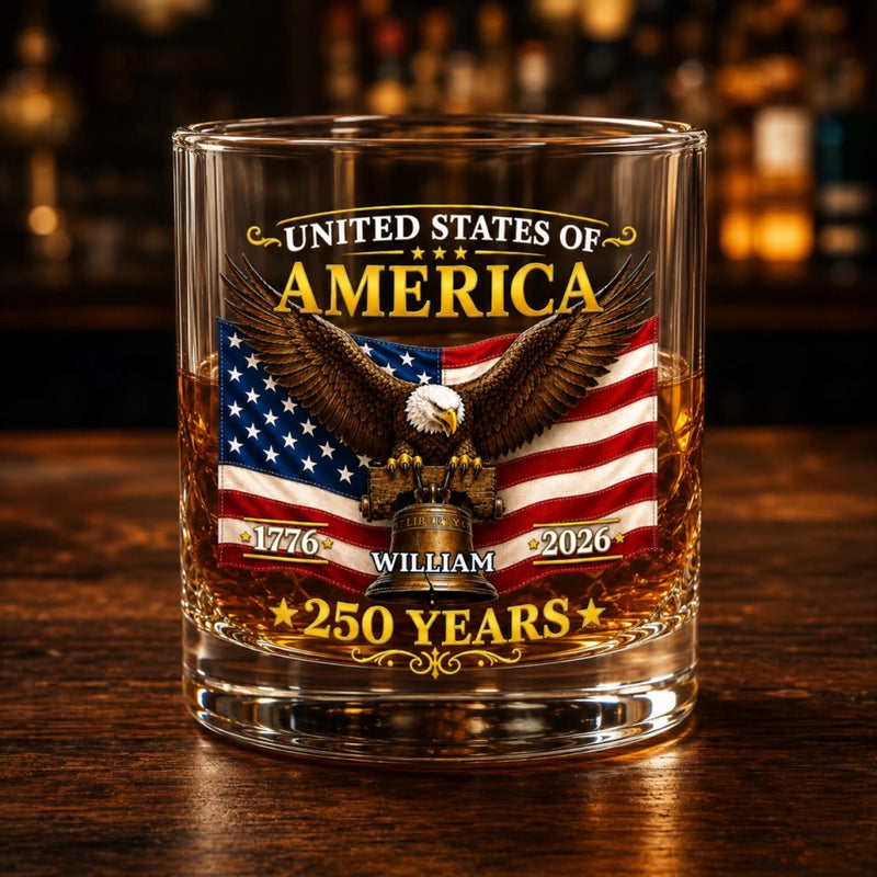 Personalized America 250th Anniversary Whiskey Glass - Gifts For Men, Women - Inspiring The Future