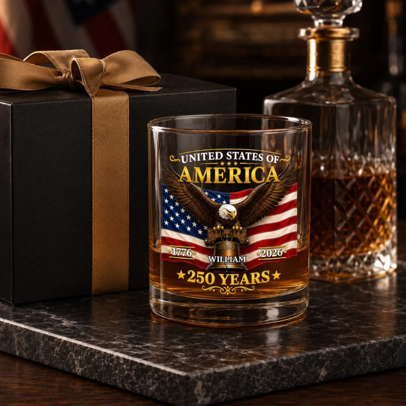 Personalized America 250th Anniversary Whiskey Glass - Gifts For Men, Women - Inspiring The Future