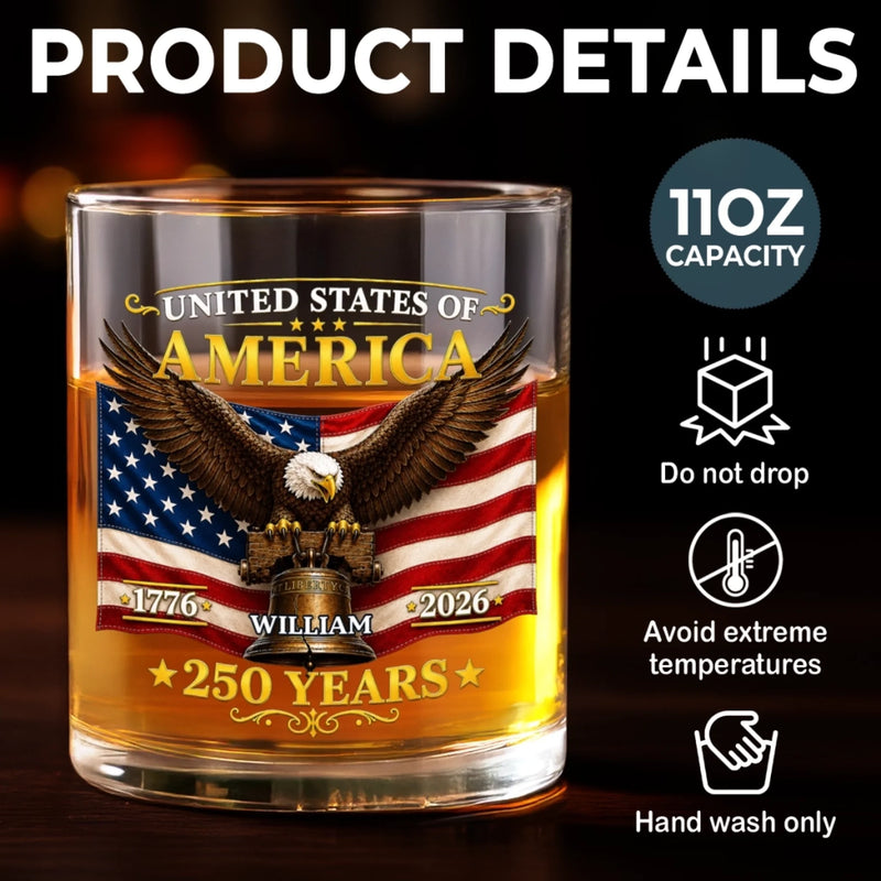 Personalized America 250th Anniversary Whiskey Glass - Gifts For Men, Women - Inspiring The Future