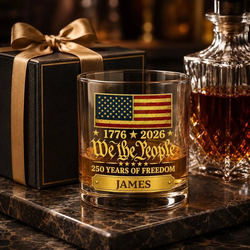 Personalized America 250th Anniversary Whiskey Glass - Gifts For Men, Women - Freedom Never Goes Out Of Style