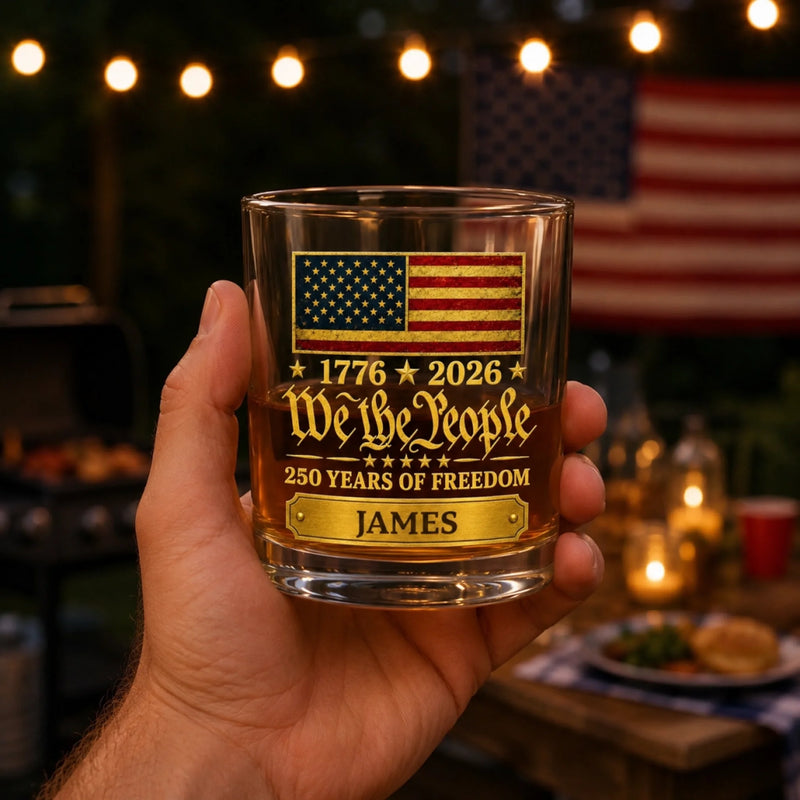 Personalized America 250th Anniversary Whiskey Glass - Gifts For Men, Women - Freedom Never Goes Out Of Style