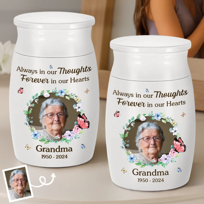 Personalized Photo Memorial Urn – Sympathy Gift – Always in Our Thoughts