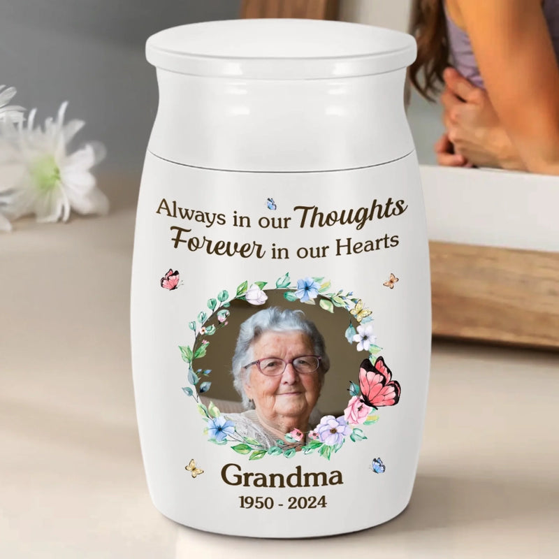 Personalized Photo Memorial Urn – Sympathy Gift – Always in Our Thoughts
