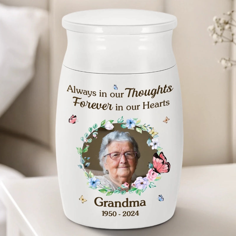 Personalized Photo Memorial Urn – Sympathy Gift – Always in Our Thoughts