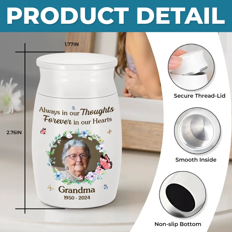 Personalized Photo Memorial Urn – Sympathy Gift – Always in Our Thoughts