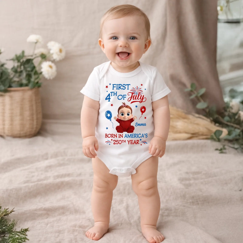 Personalized America 250th Anniversary Baby Onesie – Gifts For New Moms, New Dads, New Parents – Little Star Of Freedom
