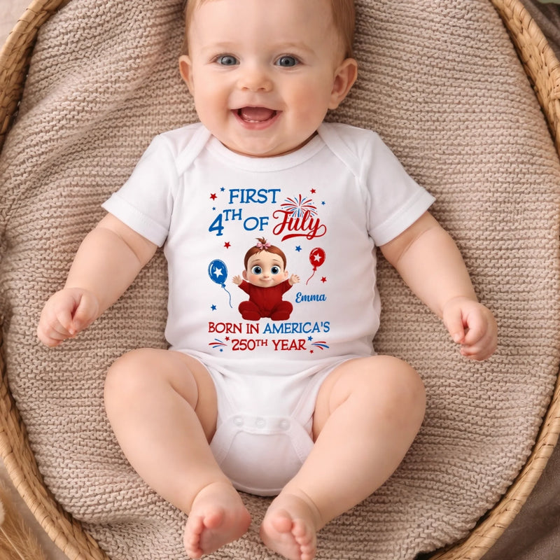 Personalized America 250th Anniversary Baby Onesie – Gifts For New Moms, New Dads, New Parents – Little Star Of Freedom