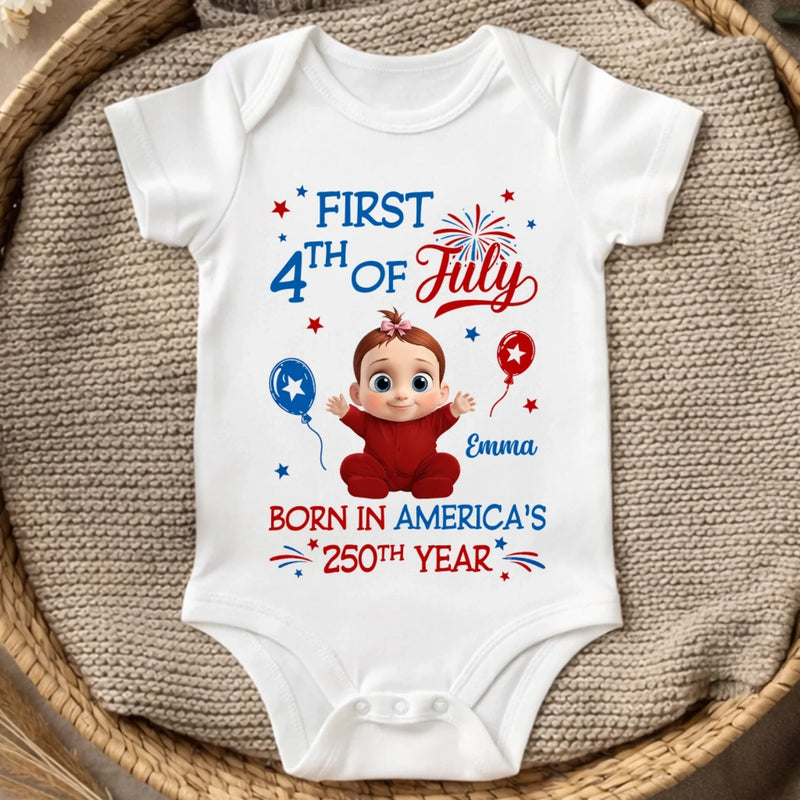 Personalized America 250th Anniversary Baby Onesie – Gifts For New Moms, New Dads, New Parents – Little Star Of Freedom