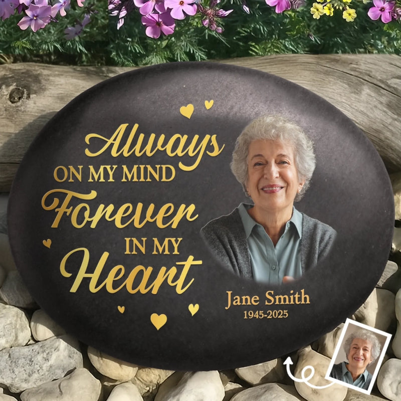 Personalized Photo Printed Rock – Memorial Sympathy Gifts For Loss Of Mom, Dad – Watching Over Us Always