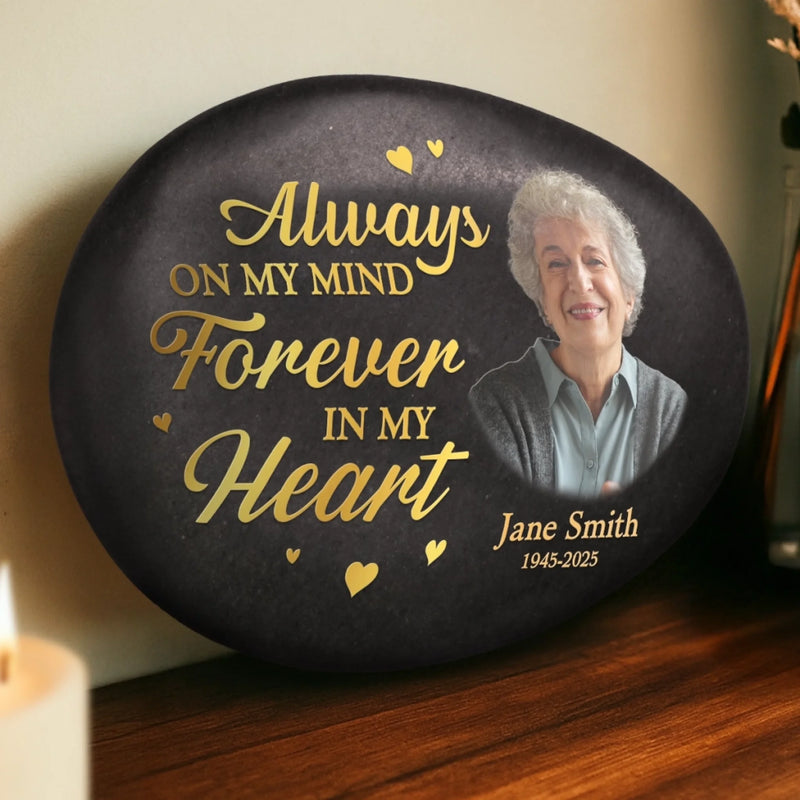 Personalized Photo Printed Rock – Memorial Sympathy Gifts For Loss Of Mom, Dad – Watching Over Us Always