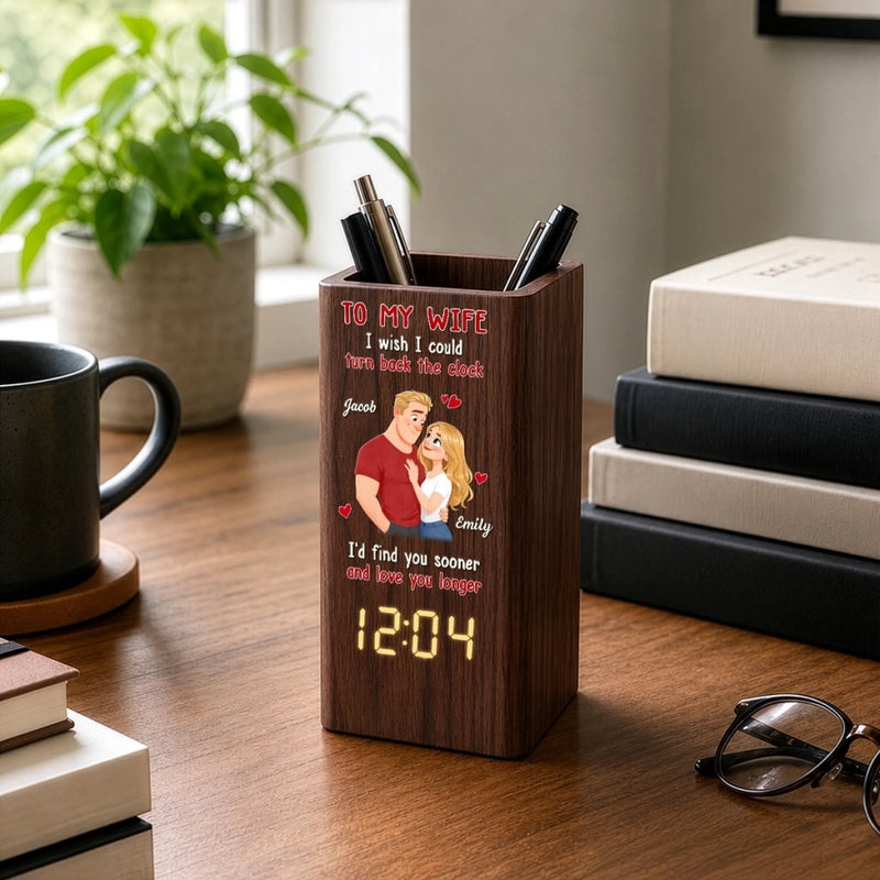 Personalized Pen Holder With Clock - Gifts For Couple - I'd Choose You Again And Again