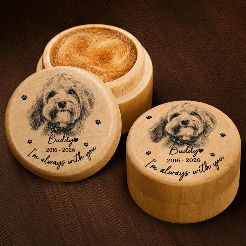 Personalized Photo Wooden Pet Fur Keepsake Box – Pet Memorial Gifts – Forever In My Heart
