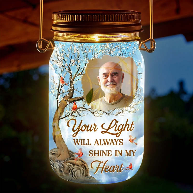 Personalized Photo Solar Jar Lantern - Sympathy Gift For Family - Your Memory Is My Keepsake