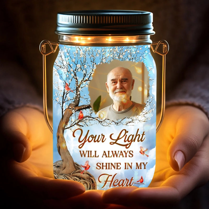 Personalized Photo Solar Jar Lantern - Sympathy Gift For Family - Your Memory Is My Keepsake