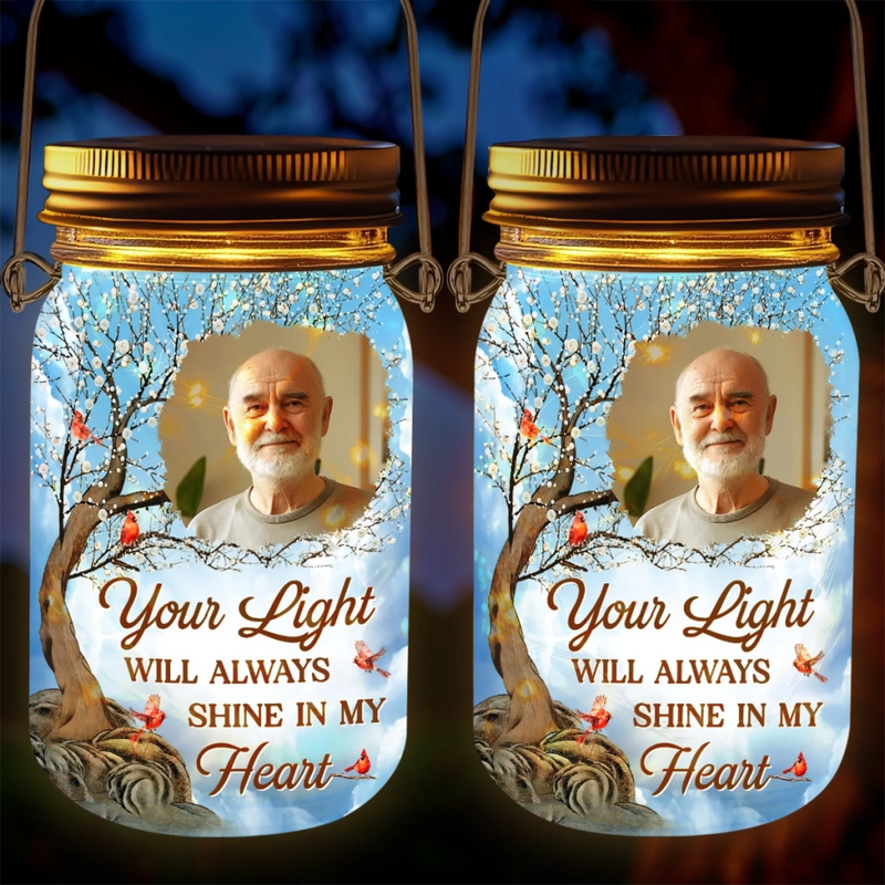 Personalized Photo Solar Jar Lantern - Sympathy Gift For Family - Your Memory Is My Keepsake